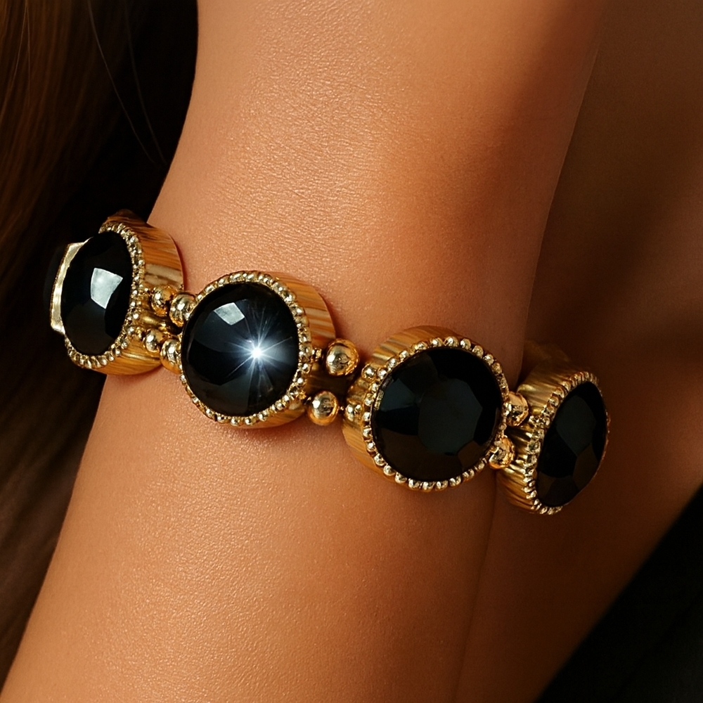 Charming Charlie Women's Gold & Black Stone Stretch Bracelet - Fashion Jewelry